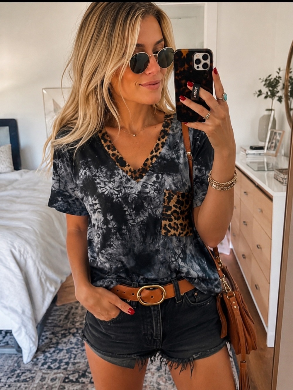 Tie You Down Leopard Print V Neck Tshirt